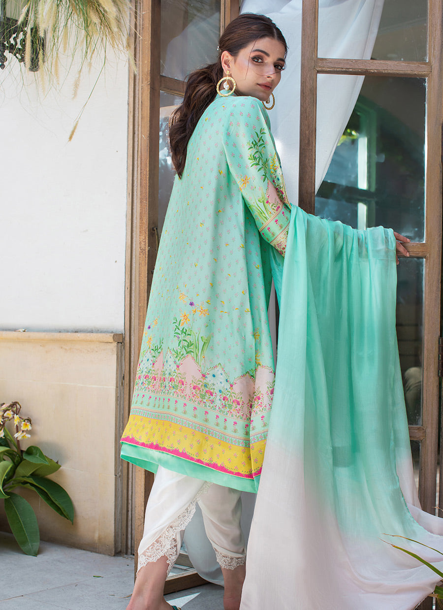 AZURE RAW SILK TUNIC AND SILK DUPATTA