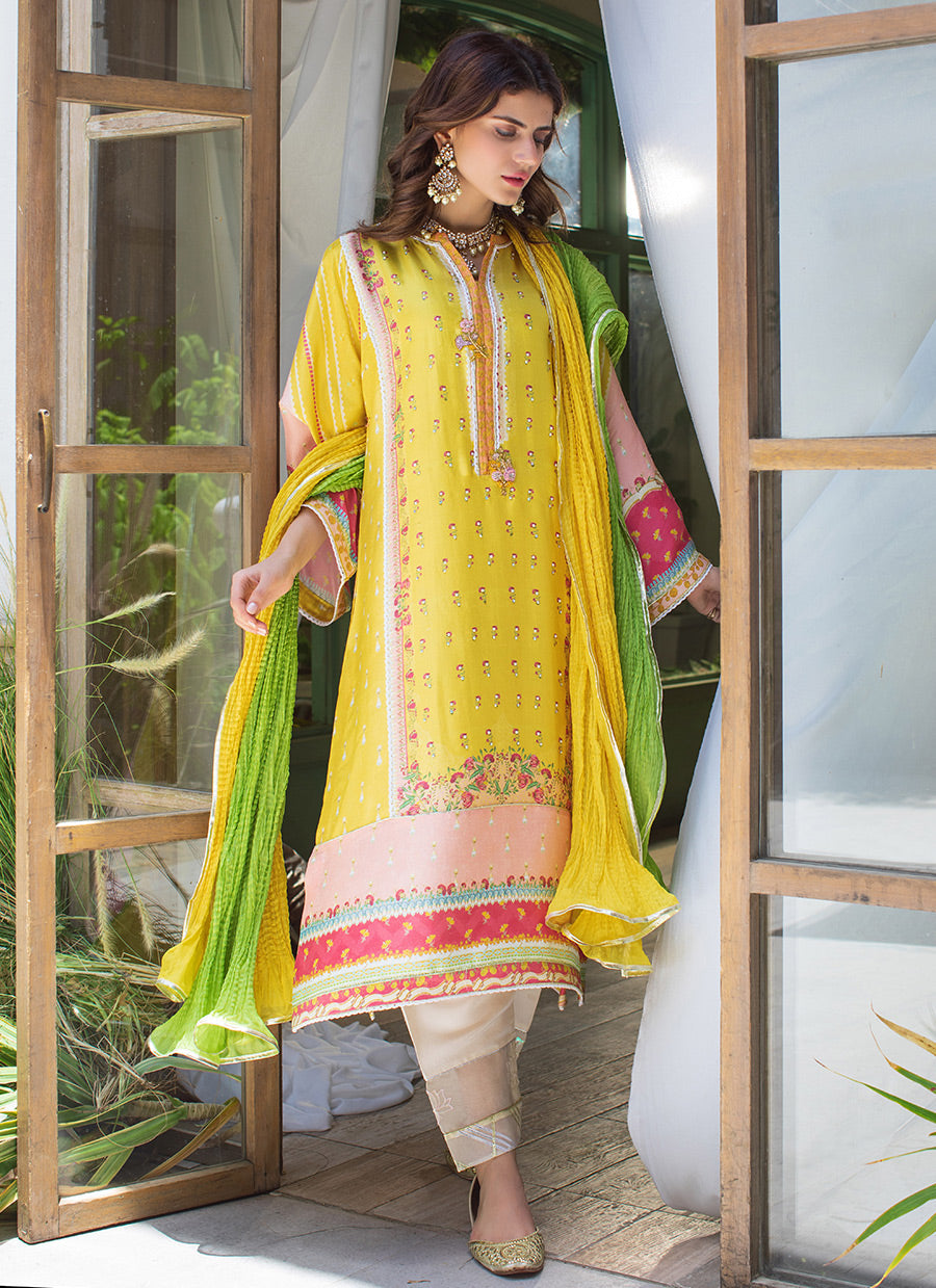 ANEETA RAW SILK FESTIVE SHIRT WITH DUPATTA