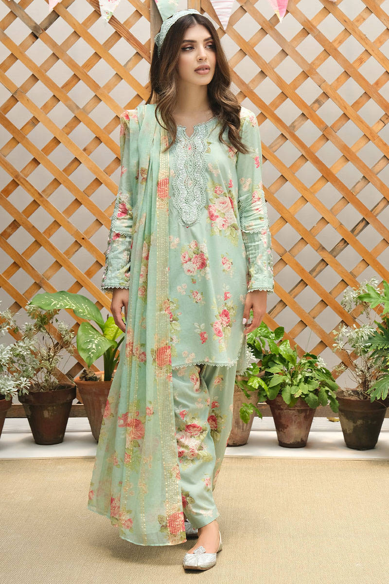 AQUA FLORAL WITH SHALWAR AND DUPATTA