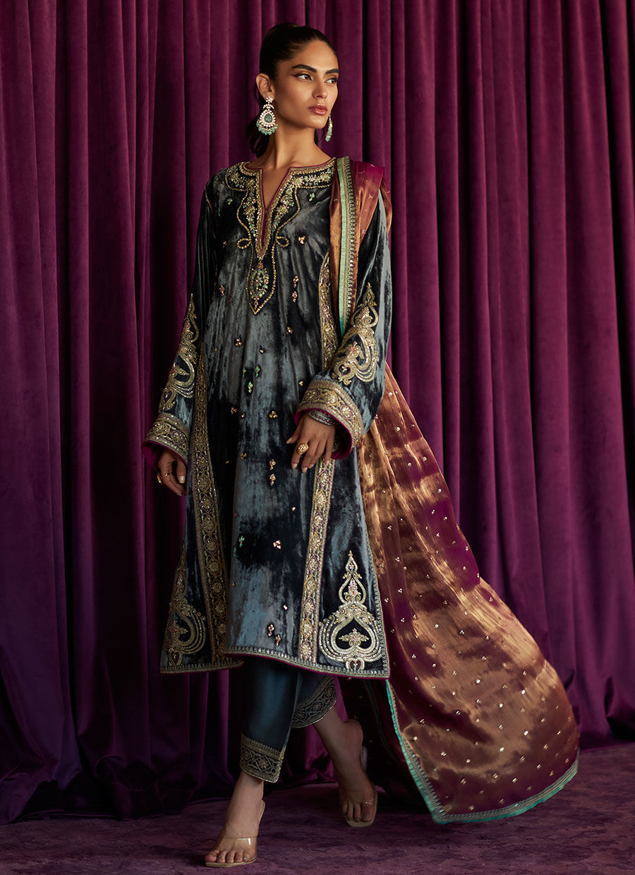 SALMA SILVER SHIRT AND DUPATTA