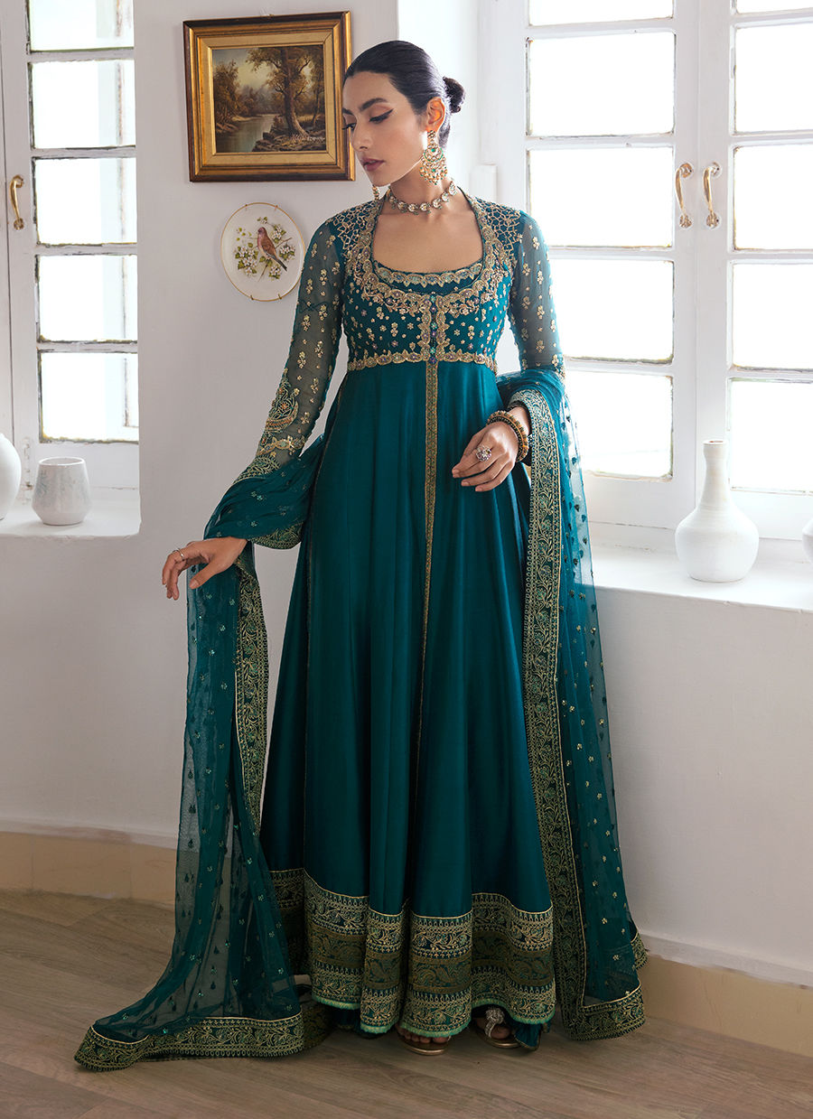 AFRA TEAL KALIDAAR AND DUPATTA