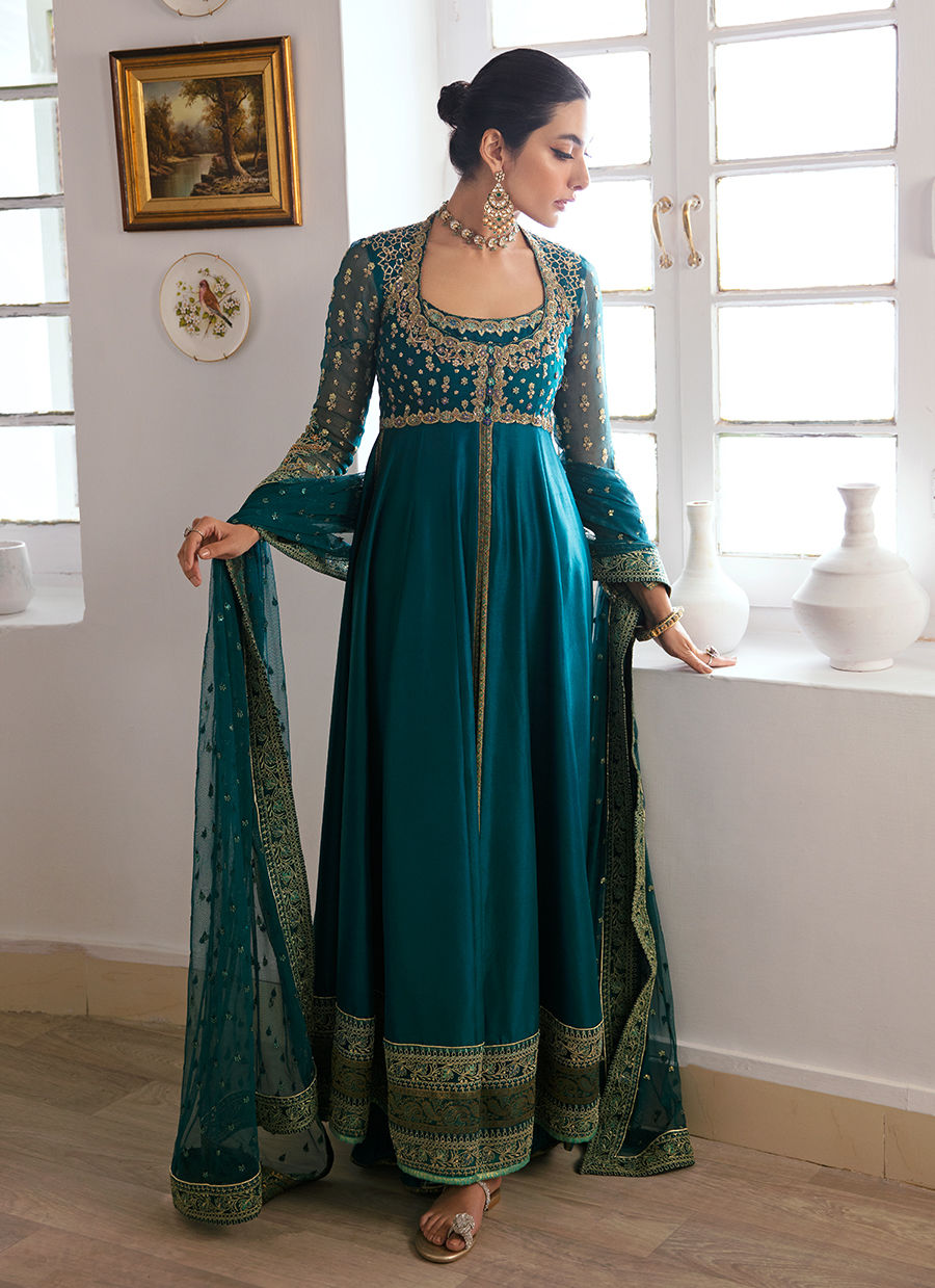 AFRA TEAL KALIDAAR AND DUPATTA