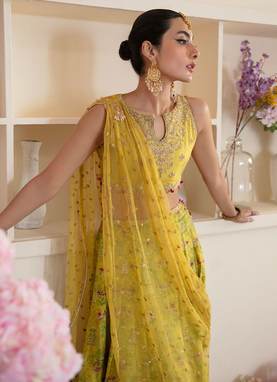 ELIKA LIME LEHNGA CHOLI AND DUPATTA