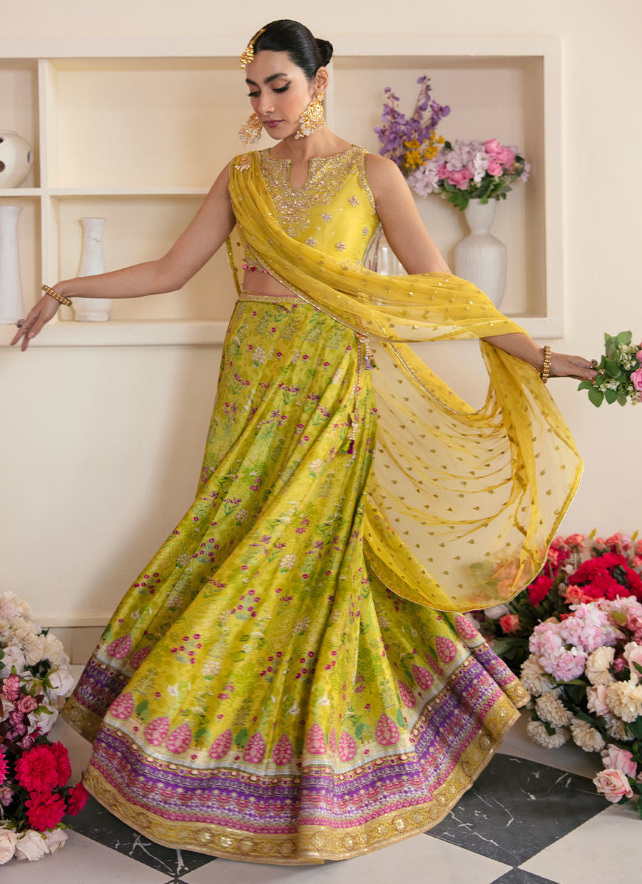 ELIKA LIME LEHNGA CHOLI AND DUPATTA