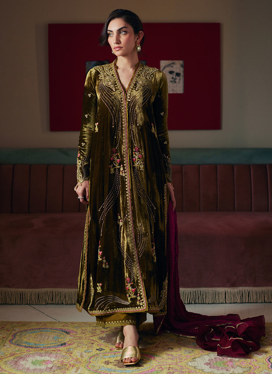 SHAHD OLIVE SHIRT AND DUPATTA