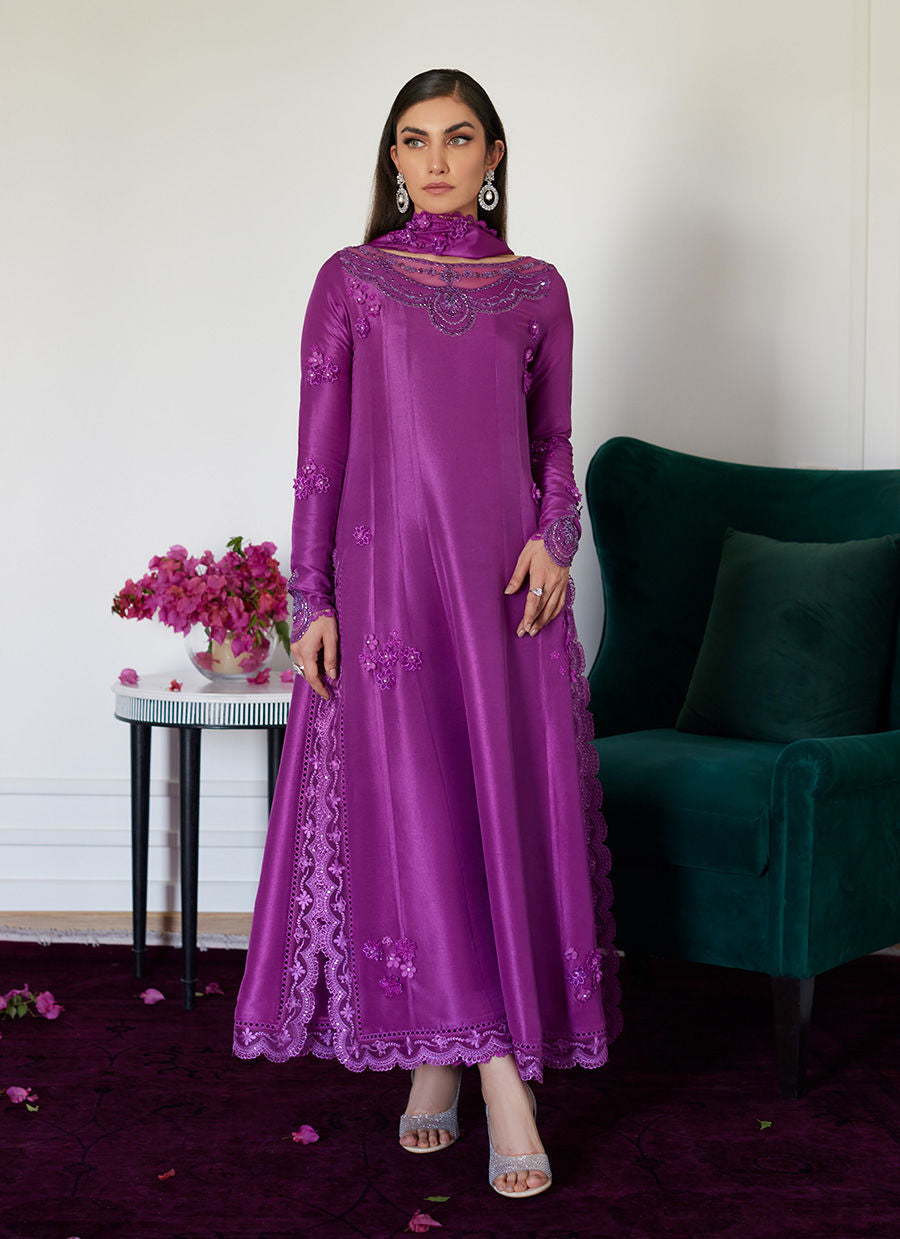 TIERRA MUTED MAGENTA EMBROIDERED RAW SILK KALIDAR WITH DUPATTA