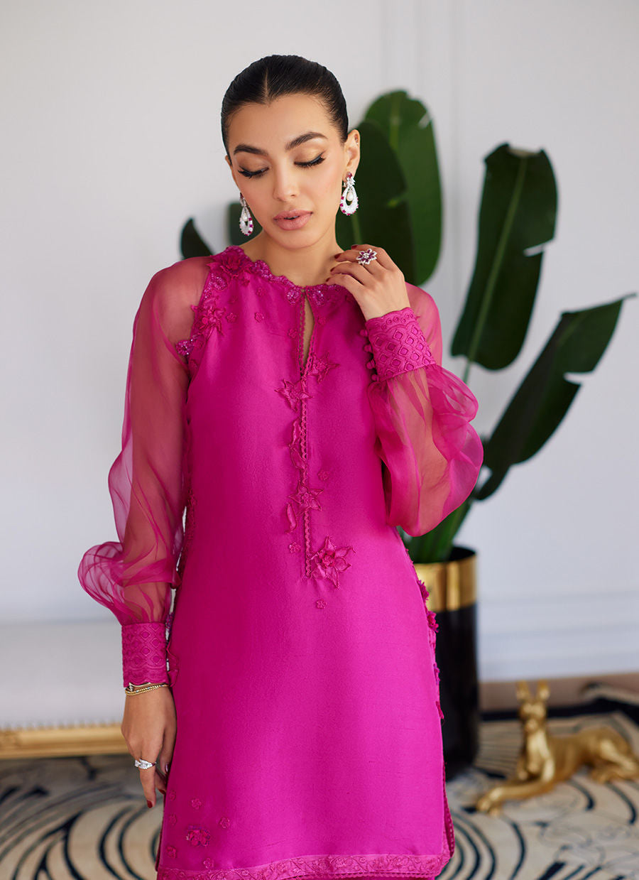 ELIO HOT PINK RAW SILK SHIRT WITH DUPATTA