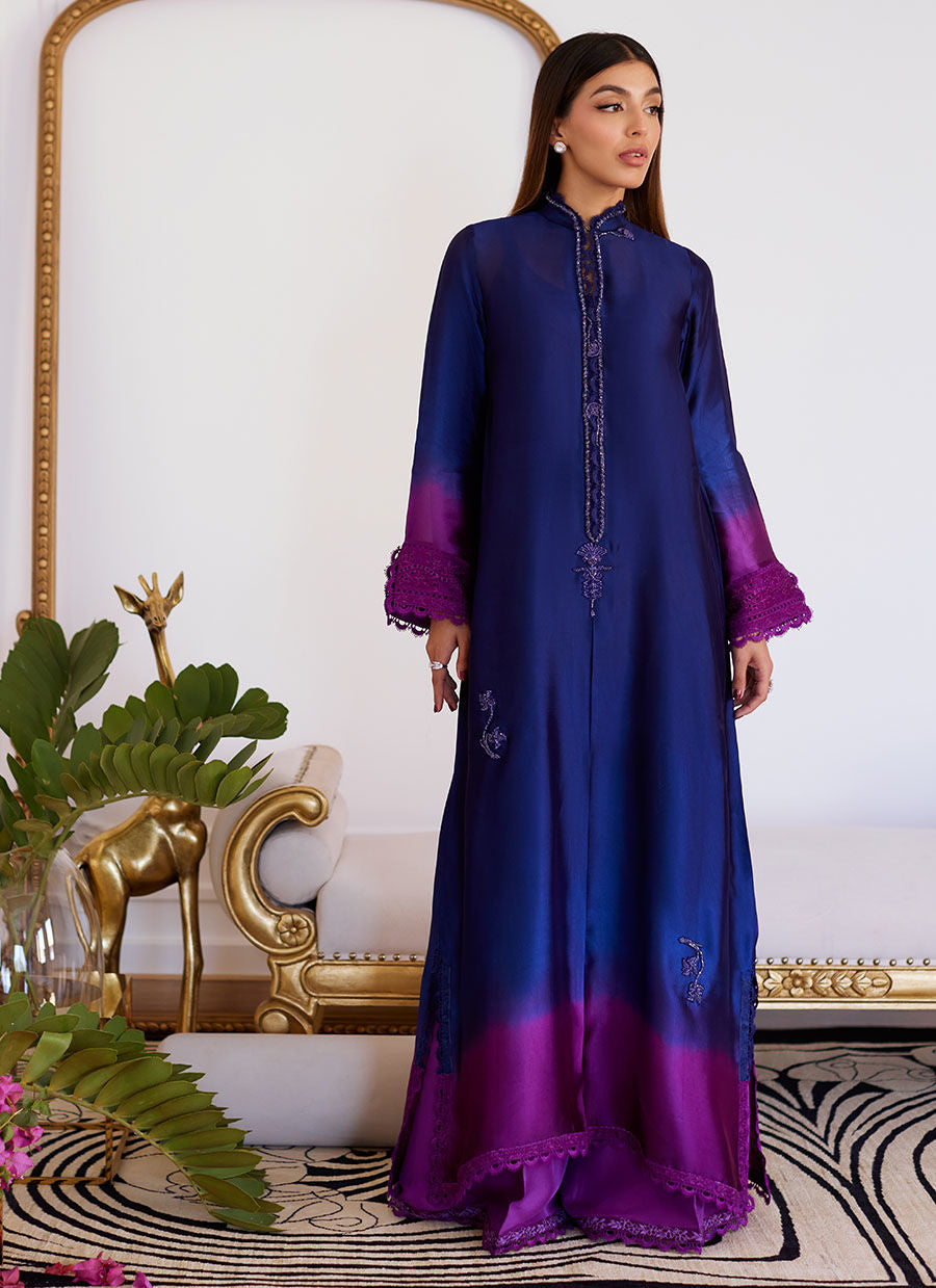 MORGANA OMBRE SHISHA SILK LONG SHIRT WITH DUPATTA