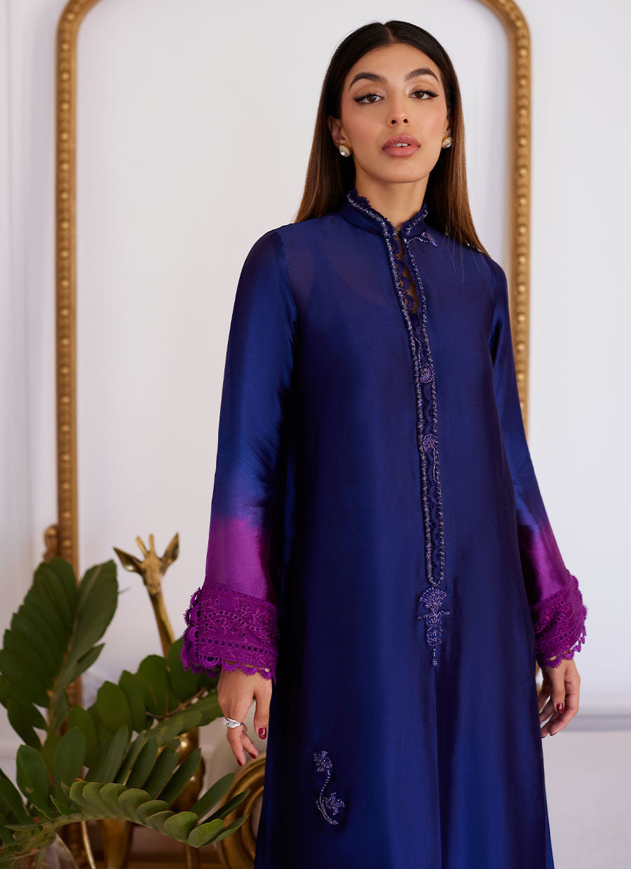 MORGANA OMBRE SHISHA SILK LONG SHIRT WITH DUPATTA