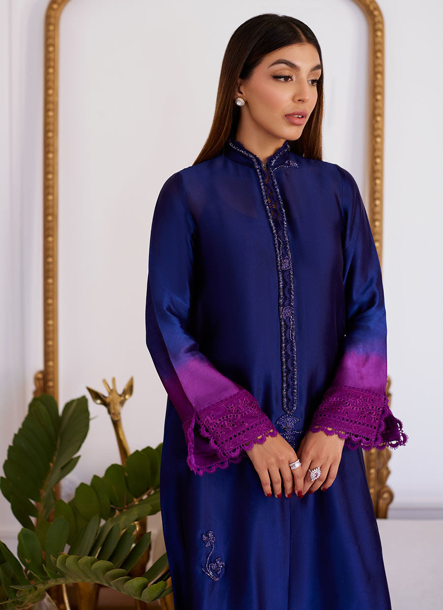 MORGANA OMBRE SHISHA SILK LONG SHIRT WITH DUPATTA