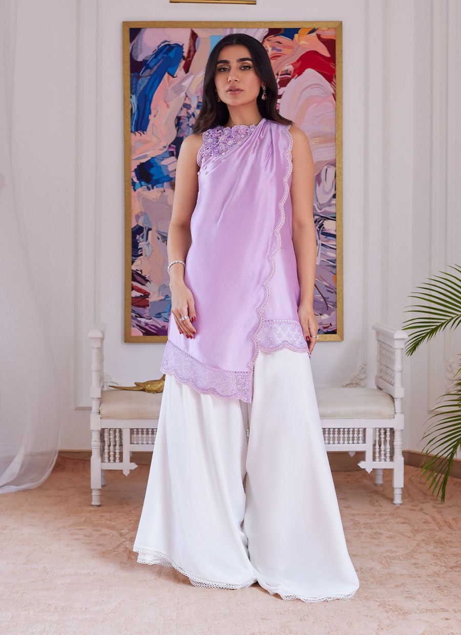 SUZETTE LAVENDER ASYMMETRICAL RAW SILK SHIRT