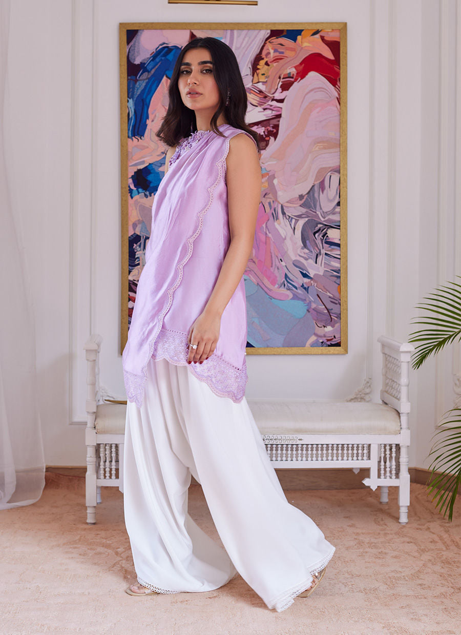 SUZETTE LAVENDER ASYMMETRICAL RAW SILK SHIRT