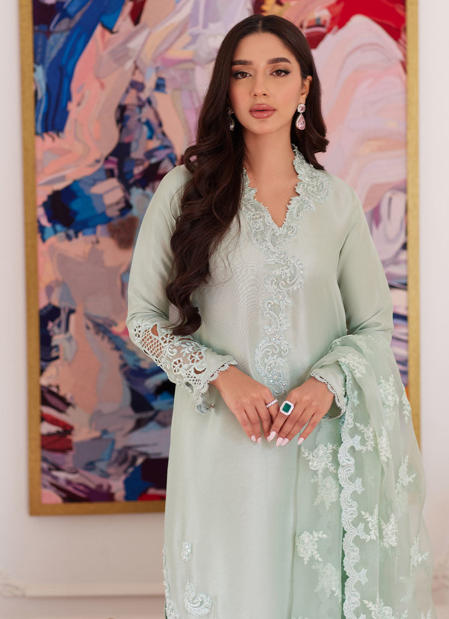 LIARA PISTACHIO EMBROIDERED RAW SILK SHIRT WITH DUPATTA