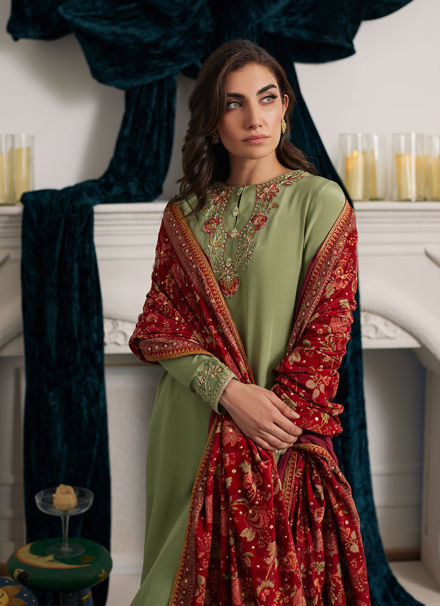 Savette Pistachio Crepe Shirt & Dupatta