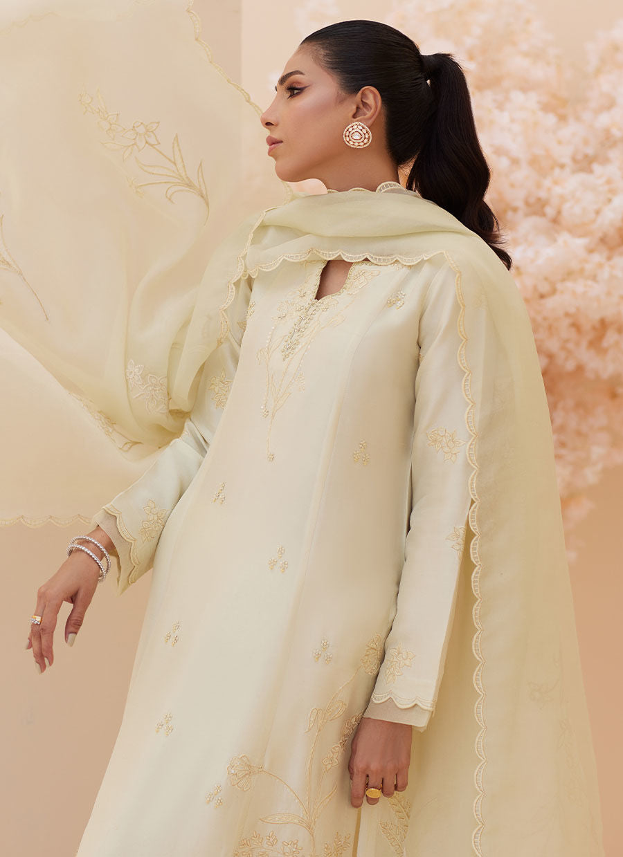 Crema Embroidered Raw Silk Shirt and Dupatta