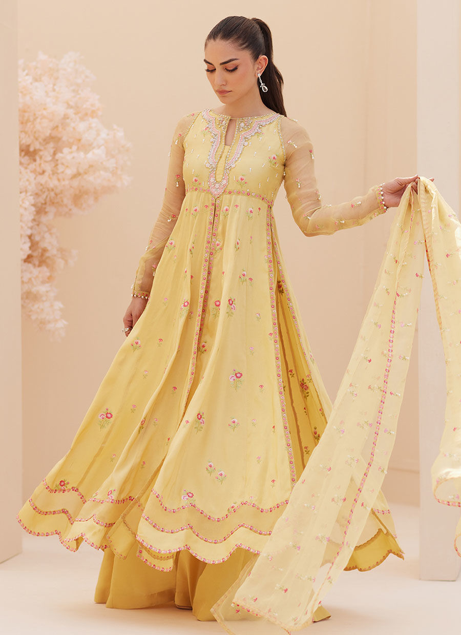 Buttercup Silk Kalidaar and Dupatta