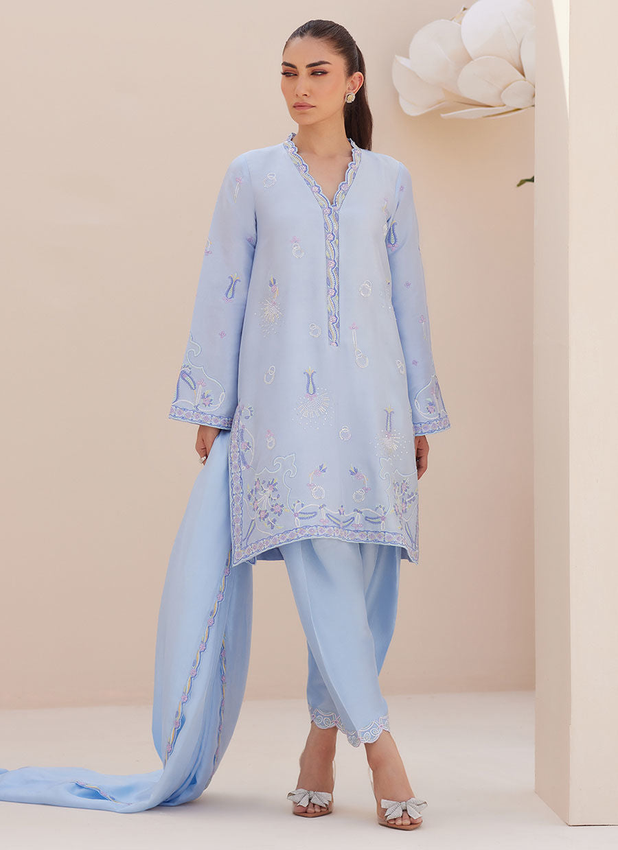 Bettie Cornflower Blue Shirt and Dupatta