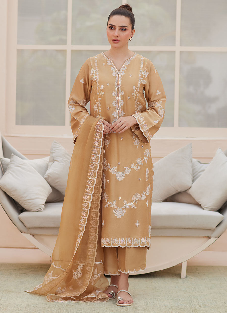 Bea Taupe Silk Shirt and Dupatta