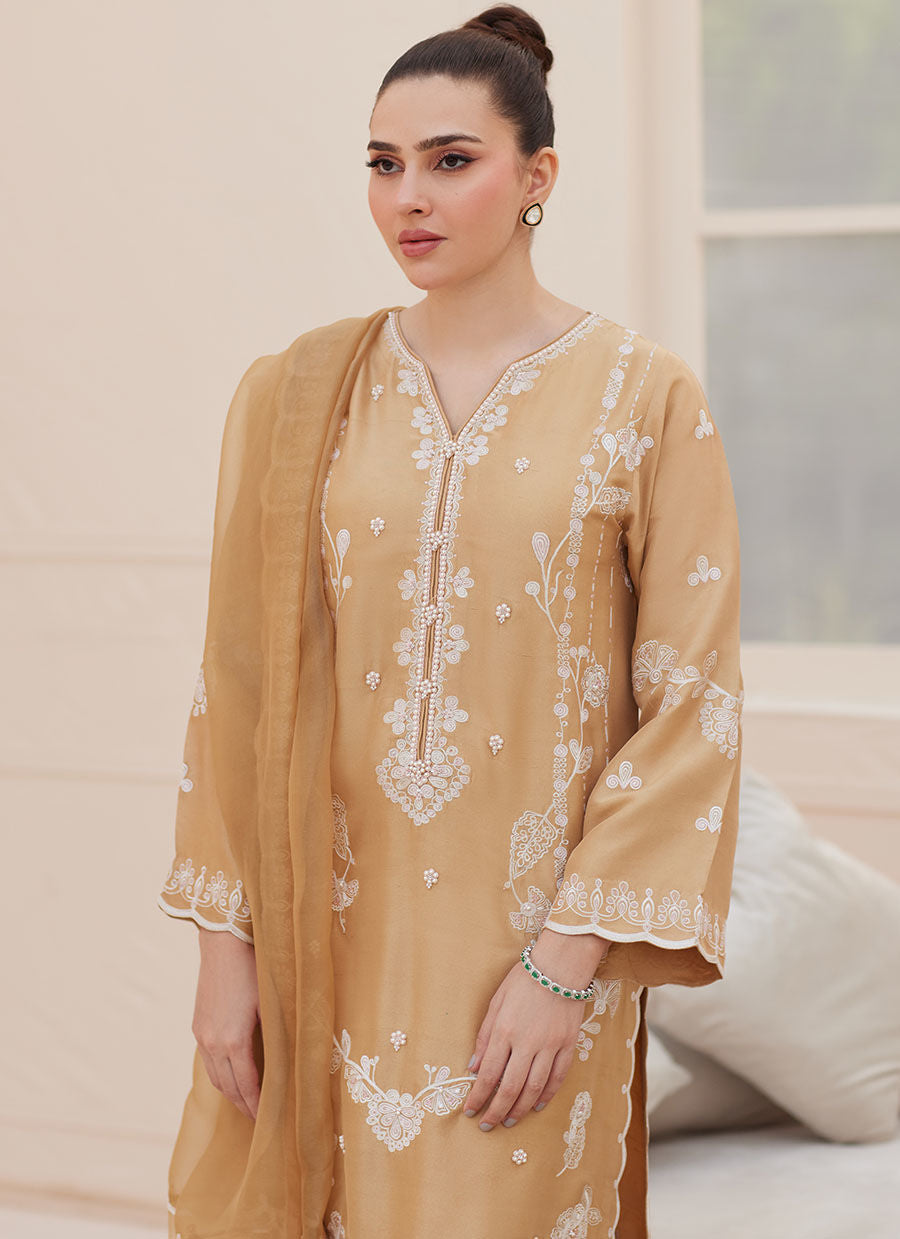 Bea Taupe Silk Shirt and Dupatta