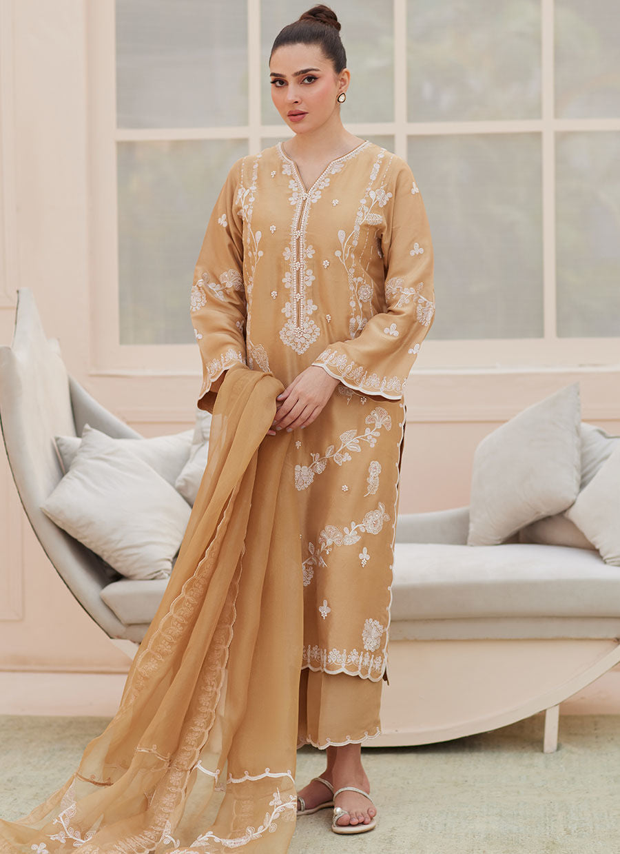 Bea Taupe Silk Shirt and Dupatta