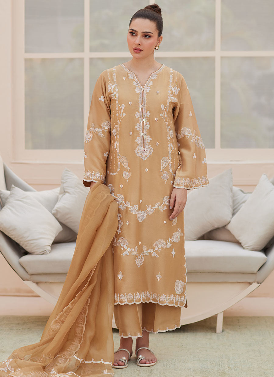 Bea Taupe Silk Shirt and Dupatta