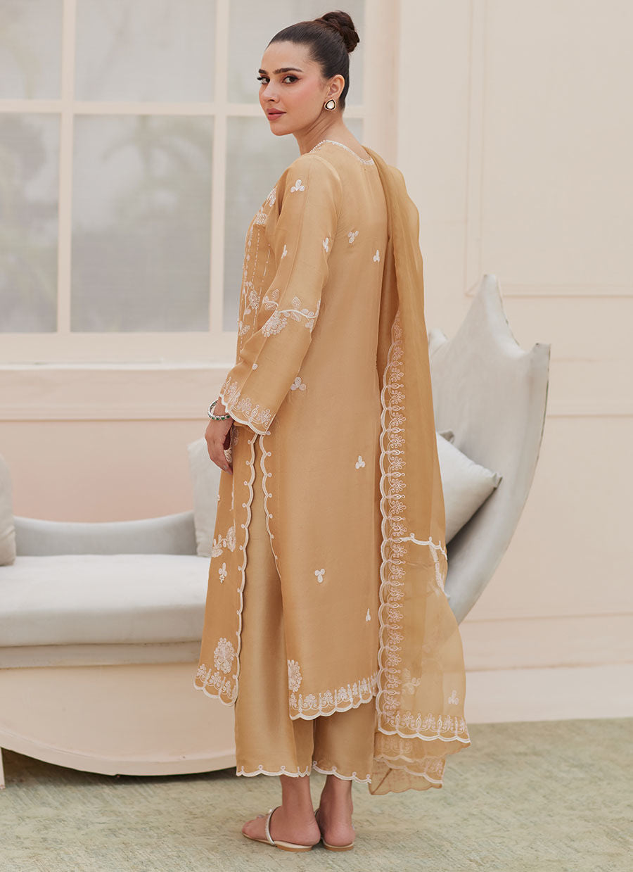 Bea Taupe Silk Shirt and Dupatta