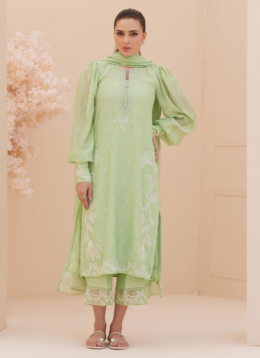 Serena Apple Green Embroidered Shirt and Dupatta