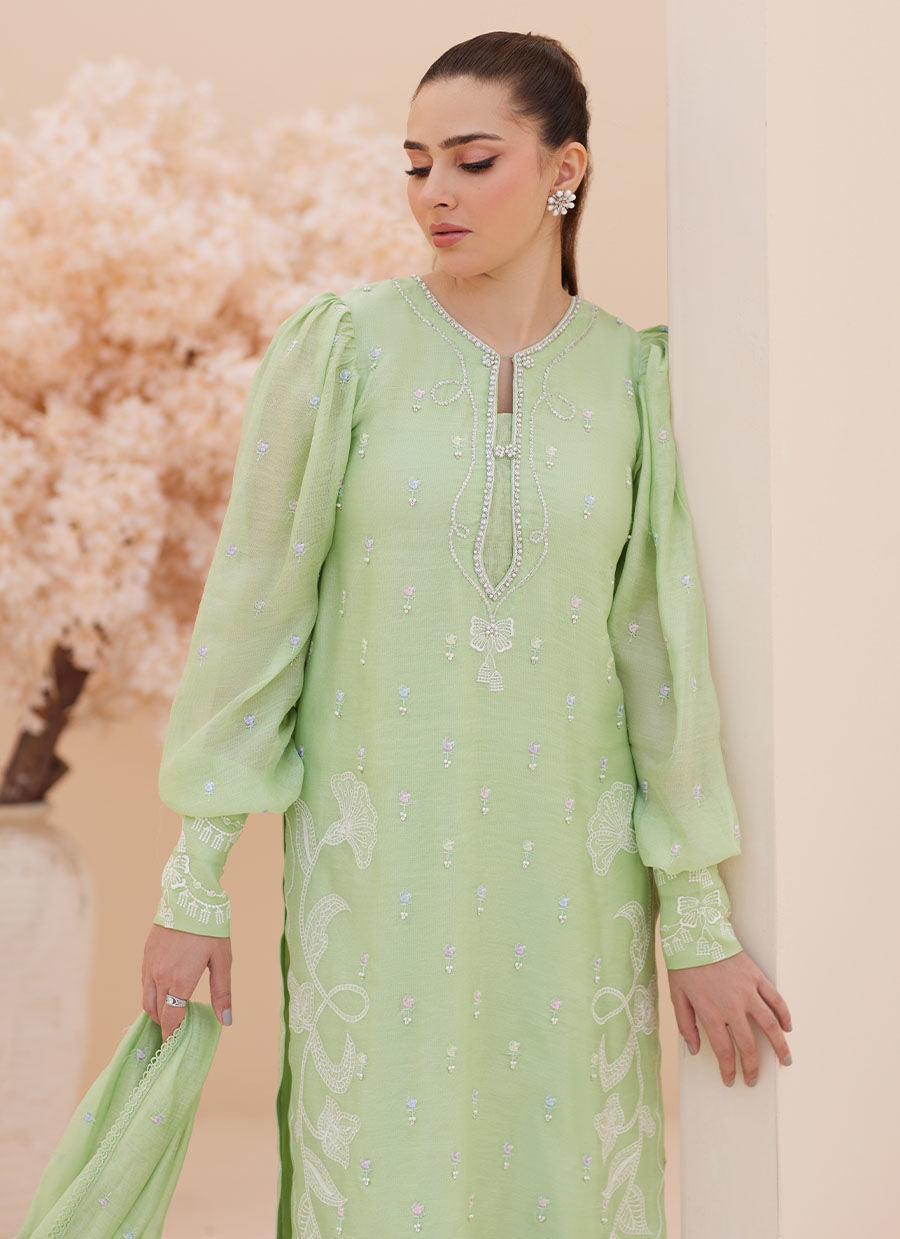 Serena Apple Green Embroidered Shirt and Dupatta