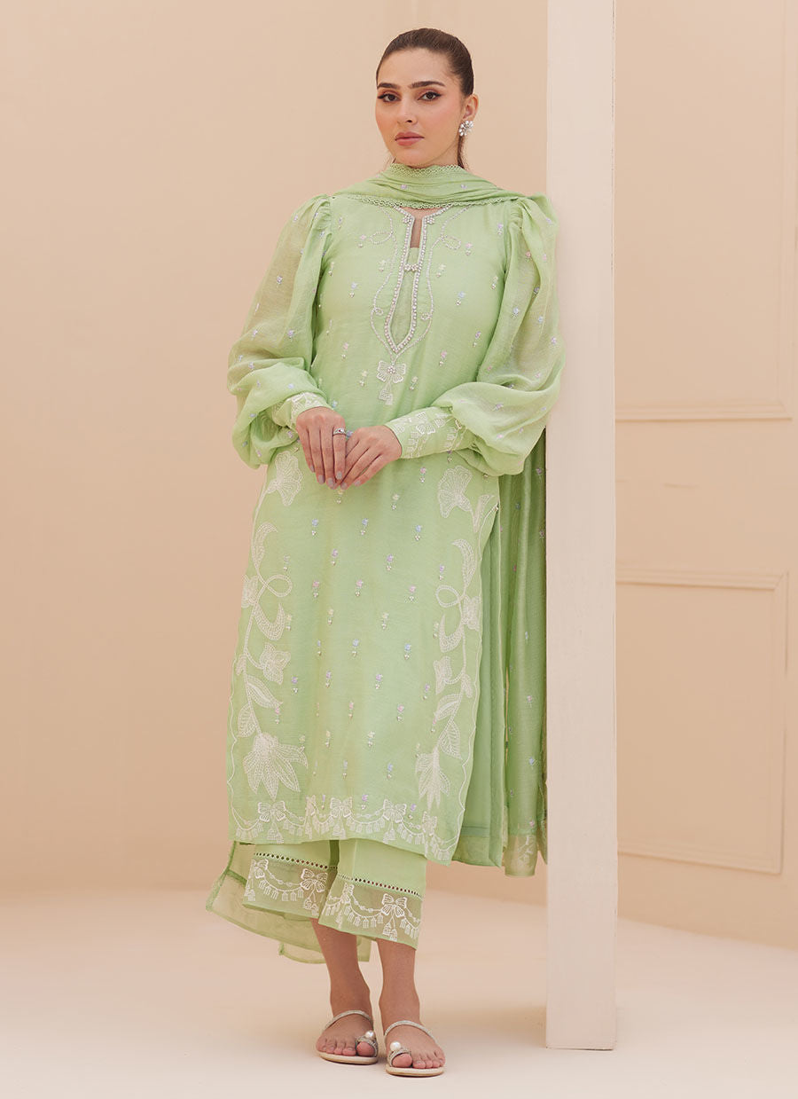 Serena Apple Green Embroidered Shirt and Dupatta