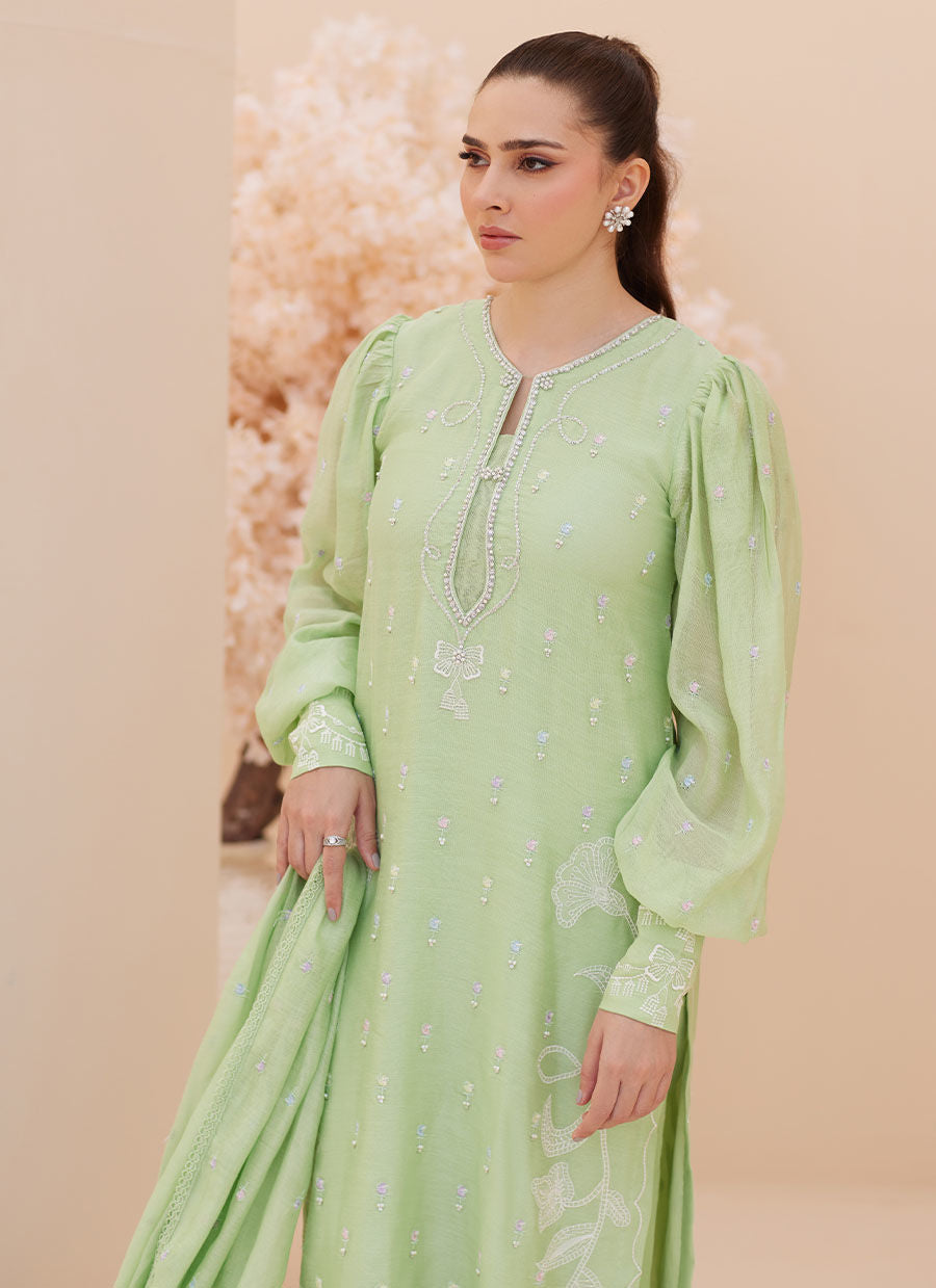 Serena Apple Green Embroidered Shirt and Dupatta