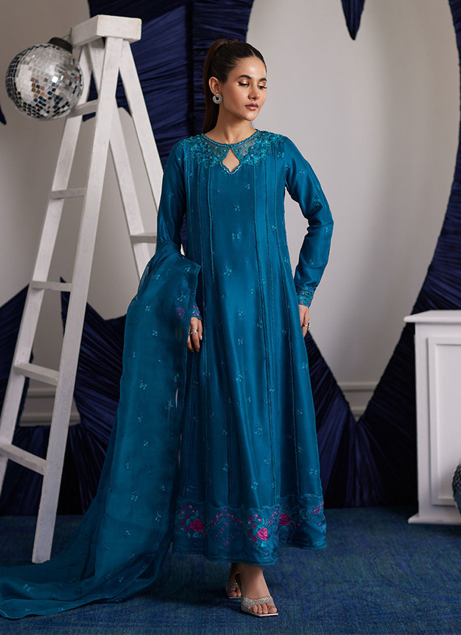 Shiro Teal Paneled Shirt And Dupatta