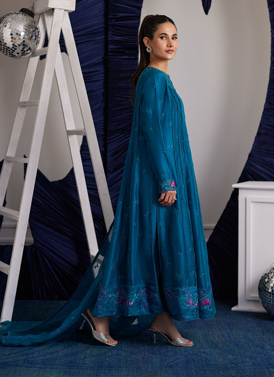 Shiro Teal Paneled Shirt And Dupatta