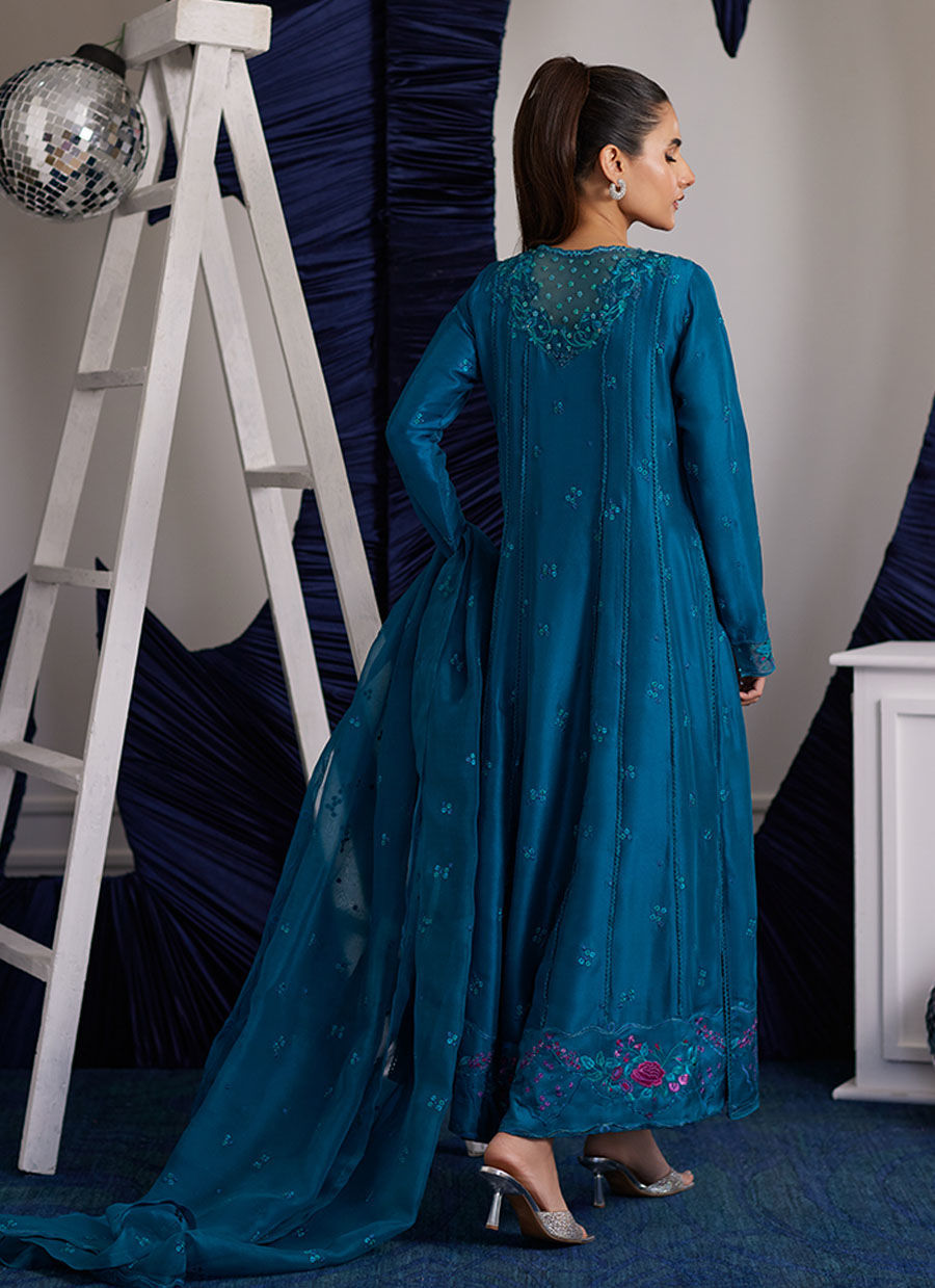 Shiro Teal Paneled Shirt And Dupatta