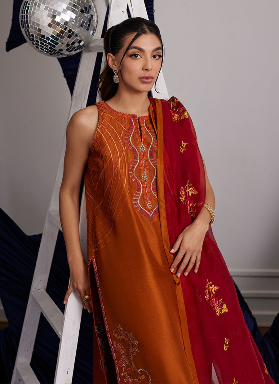 Zadie Burnt Orange Shirt And Dupatta