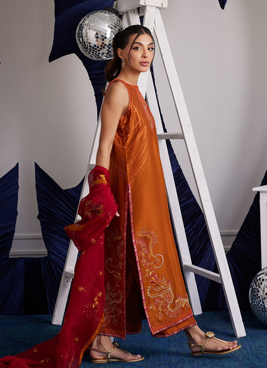 Zadie Burnt Orange Shirt And Dupatta