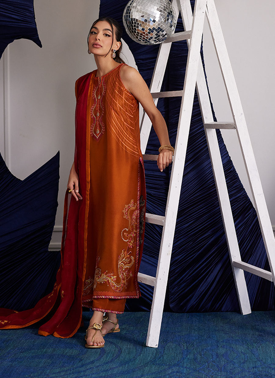 Zadie Burnt Orange Shirt And Dupatta