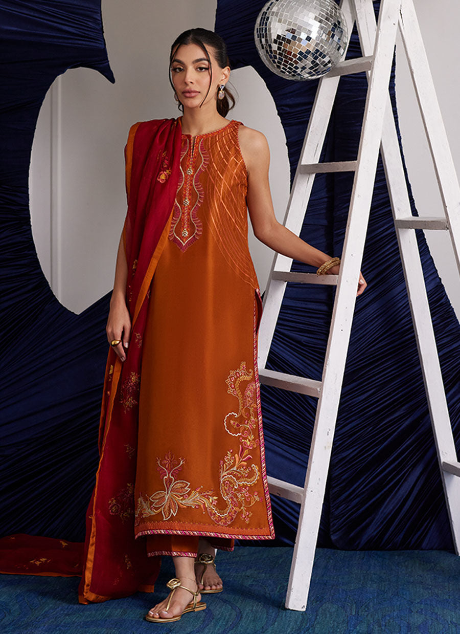 Zadie Burnt Orange Shirt And Dupatta