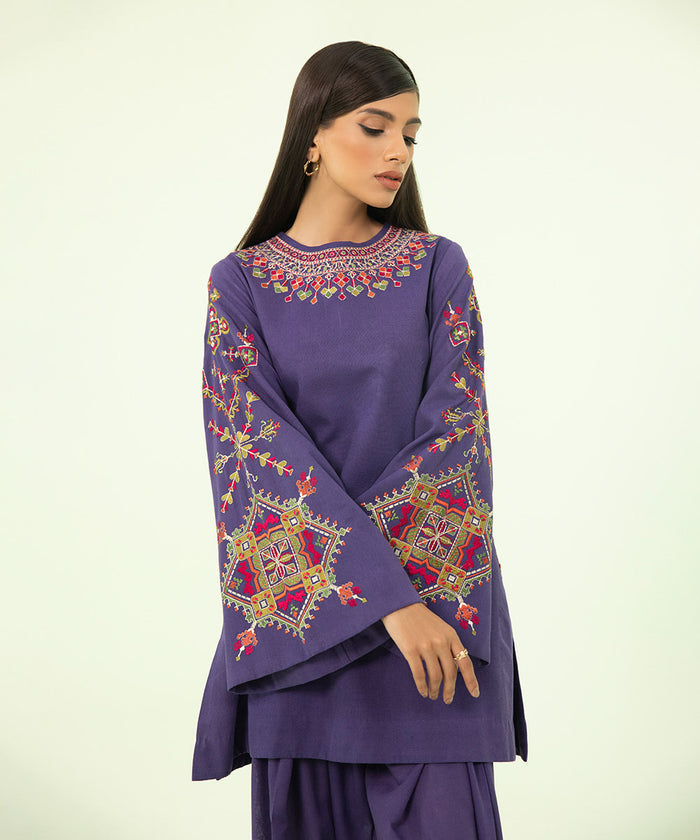 2 PIECE - EMBROIDERED COTTON KARANDI SUIT 0U2TEST23V82