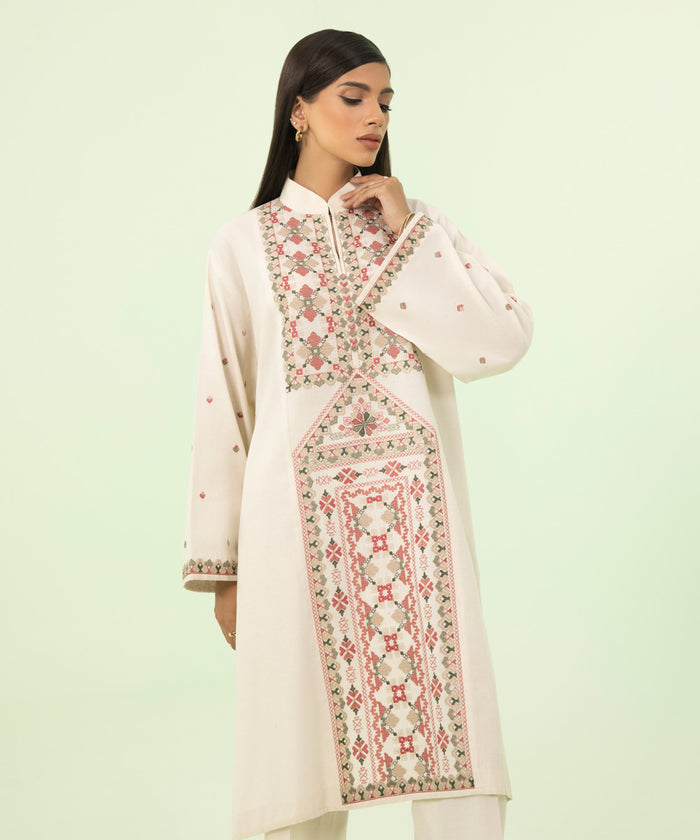 2 PIECE - EMBROIDERED COTTON KARANDI SUIT 0U2TEST23V83