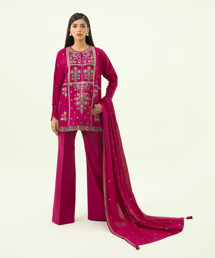 3 PIECE - EMBROIDERED COTTON KARANDI SUIT  0U3PEST23V87