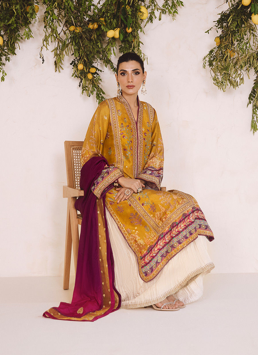 ZARF OCHRE SHIRT AND DUPATTA