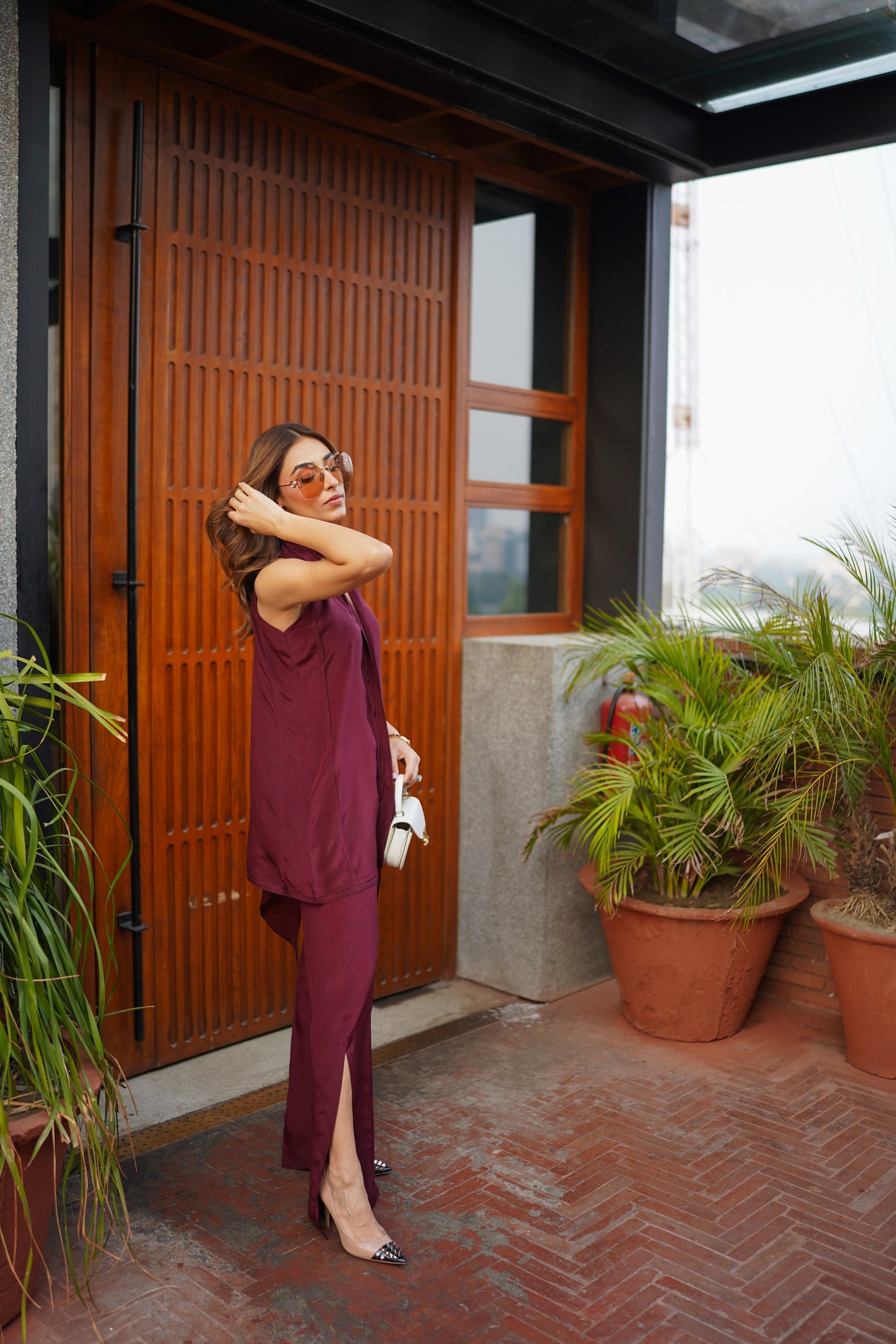 Burgundy Montserrat Set with Slit Pants