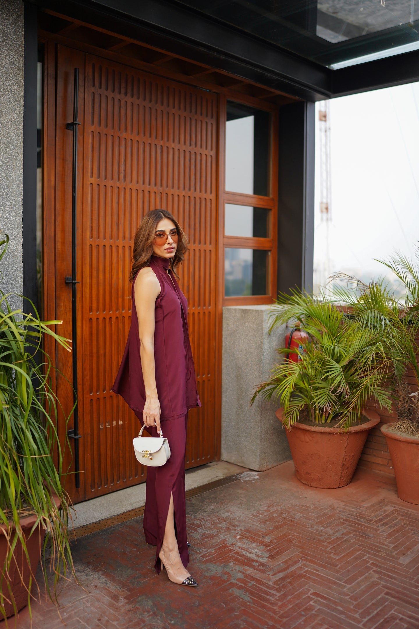 Burgundy Montserrat Set with Slit Pants