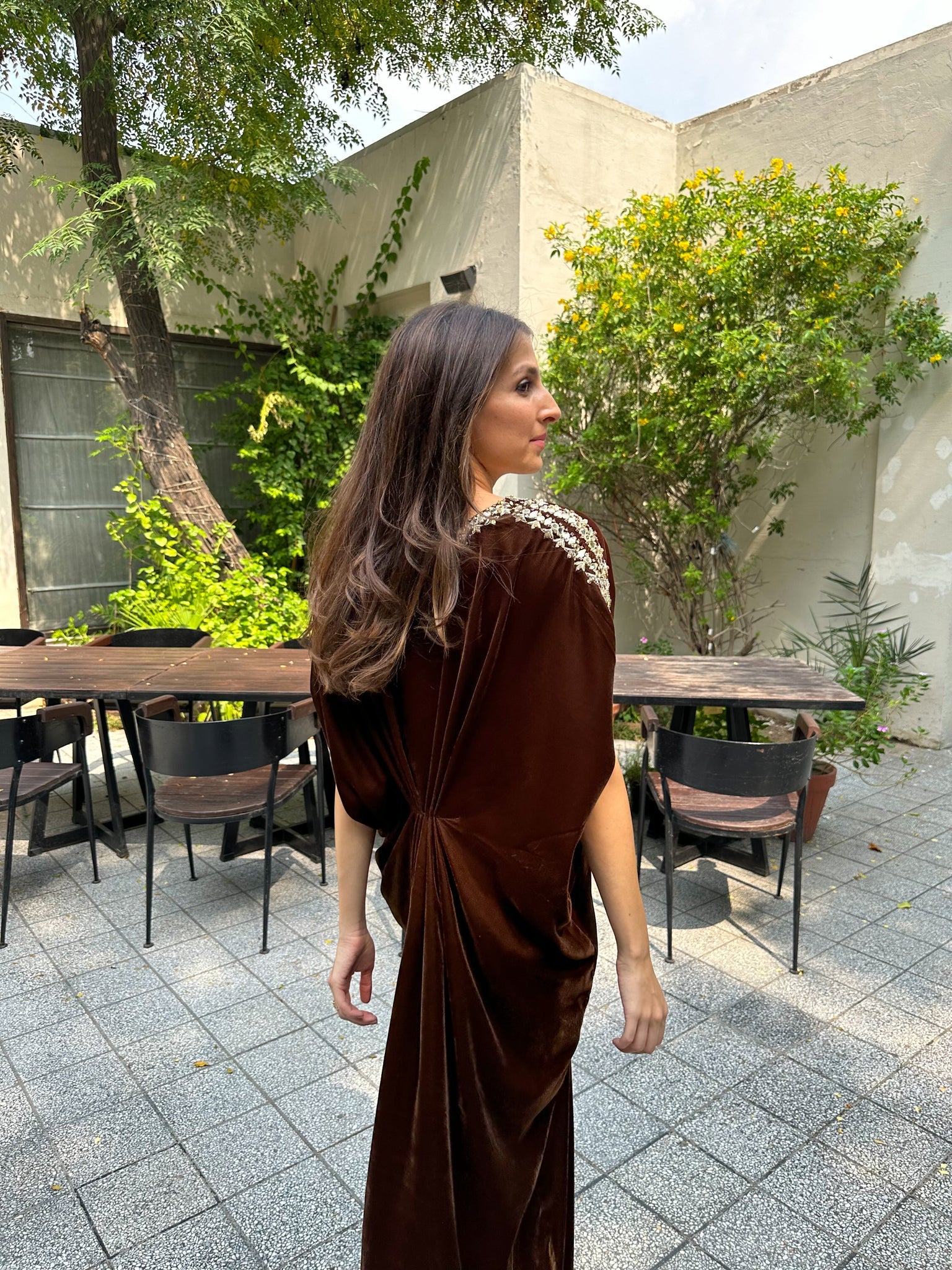 Golden Brown Velvet Embellished Kaaftan