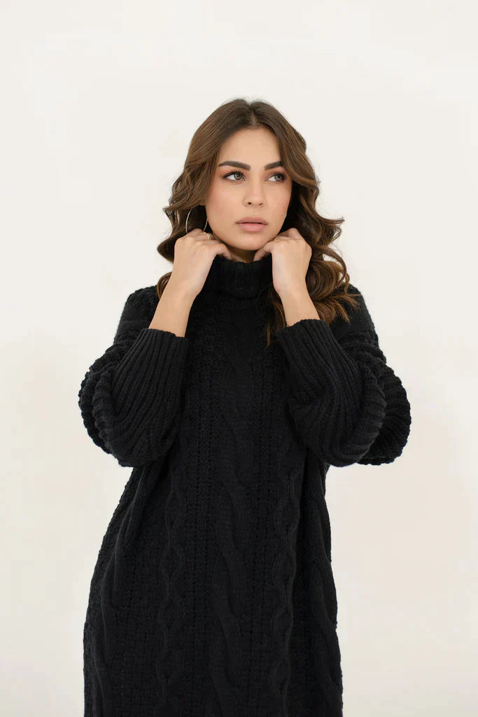 Rosy Cable Knit Black Dress