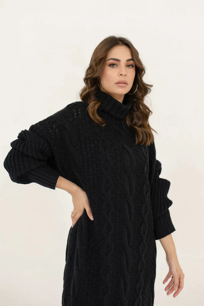 Rosy Cable Knit Black Dress