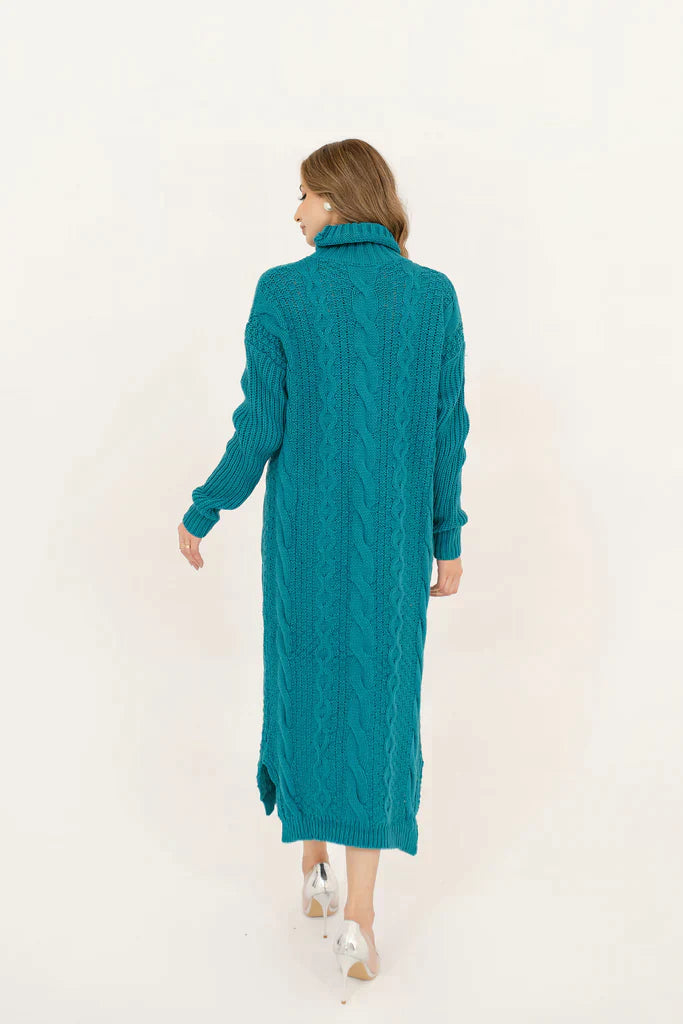 Rosy Cable Knit Dress Teal