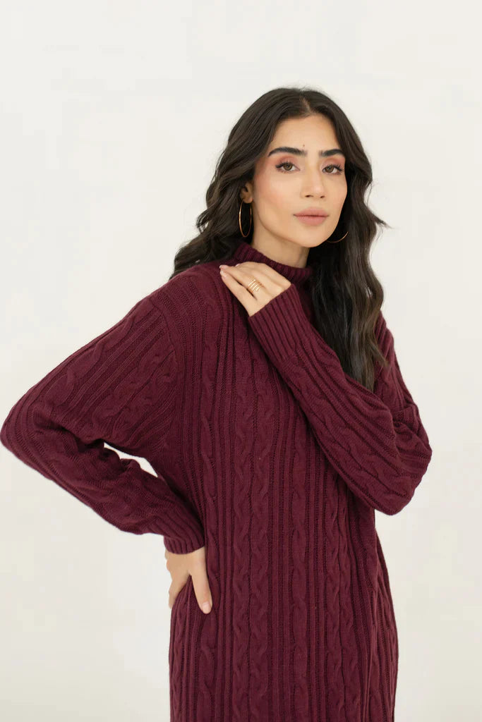 Classic Cable Knit Plum Dress