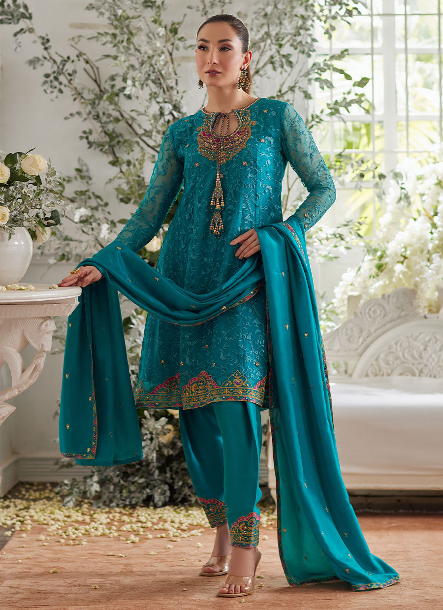 Ivalia Teal Shirt and Dupatta