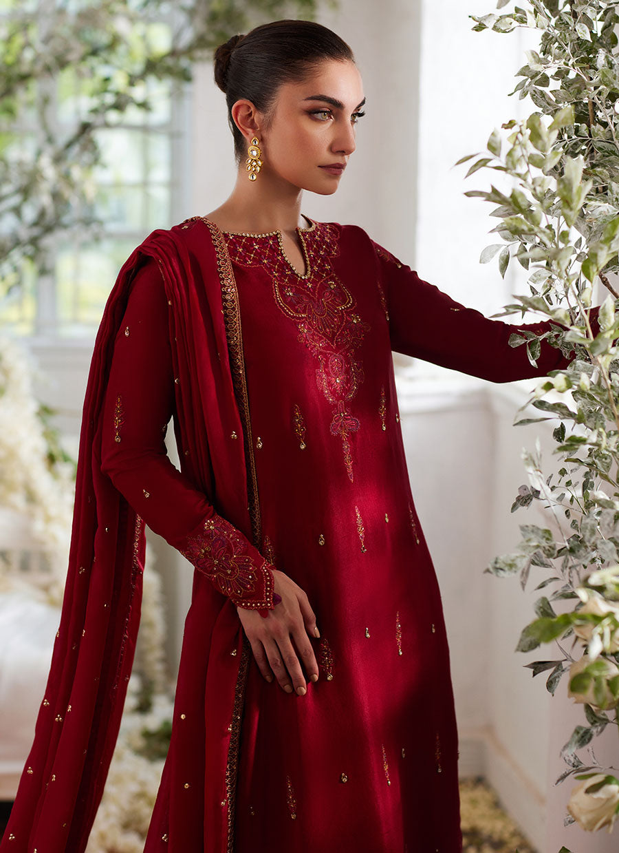 Ediz Scarlet Shirt and Dupatta